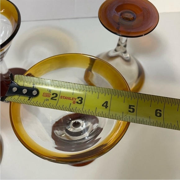 2 Amber Rimmed Stemware Glass 6” Hand-blown Mexican clear bar pedestal Glasses - Picture 2 of 9